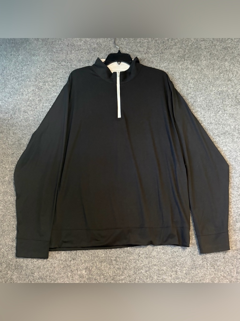 Men's Black Zip-Up Mock Neck Sweater with White Zip